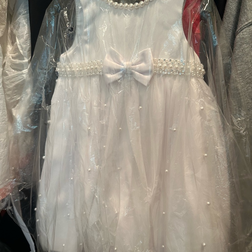 Elegant White Dress with Pearl Accents